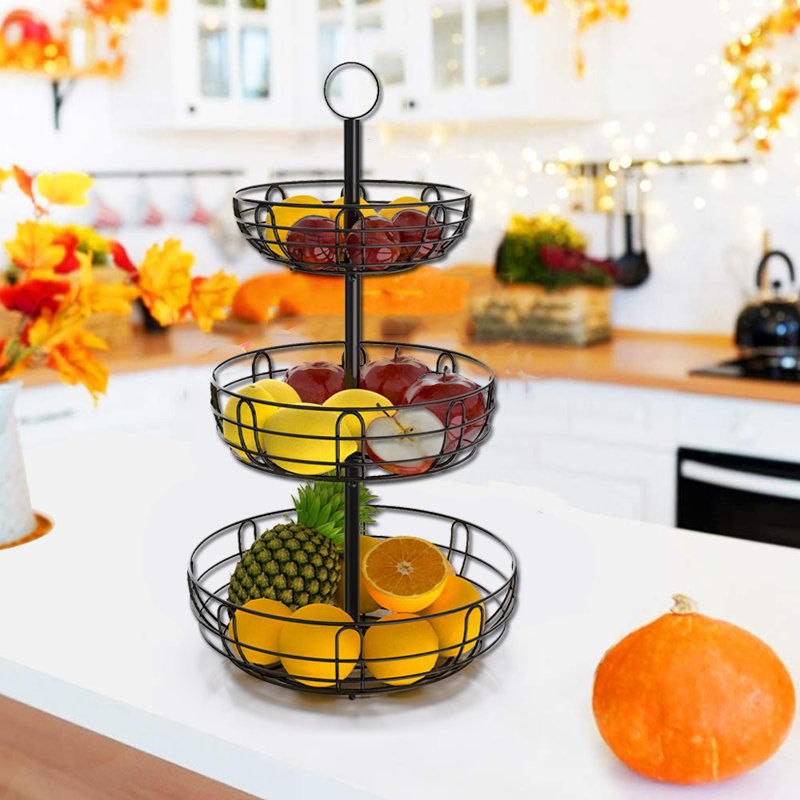 Ebern Designs 3Tier Large Fruit Basket Stand Holder With Handle For